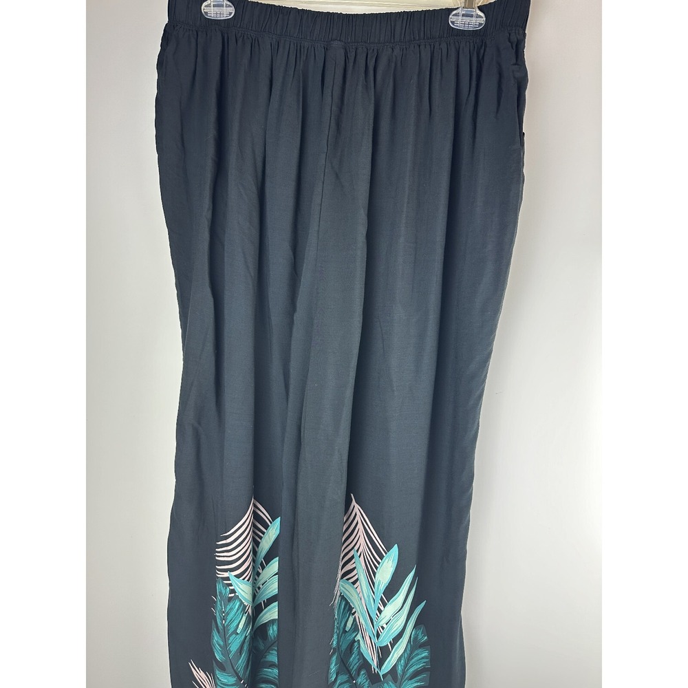 NWT Swim by Cacique Wide Leg Lounge Pants Black Tropical Print Plus Size 26/28 - Picture 7 of 13